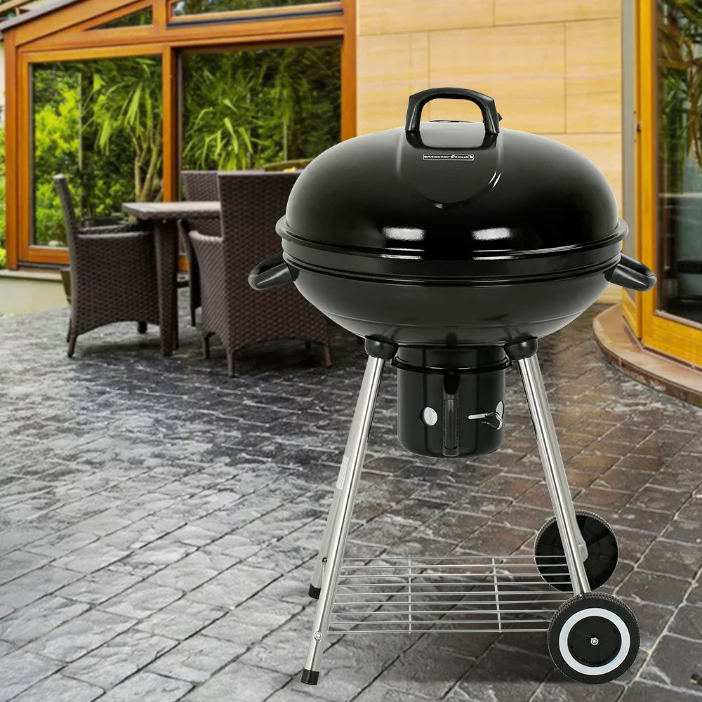 22" Round Portable Charcoal Kettle Grill With 2 Wheels, Black M5590