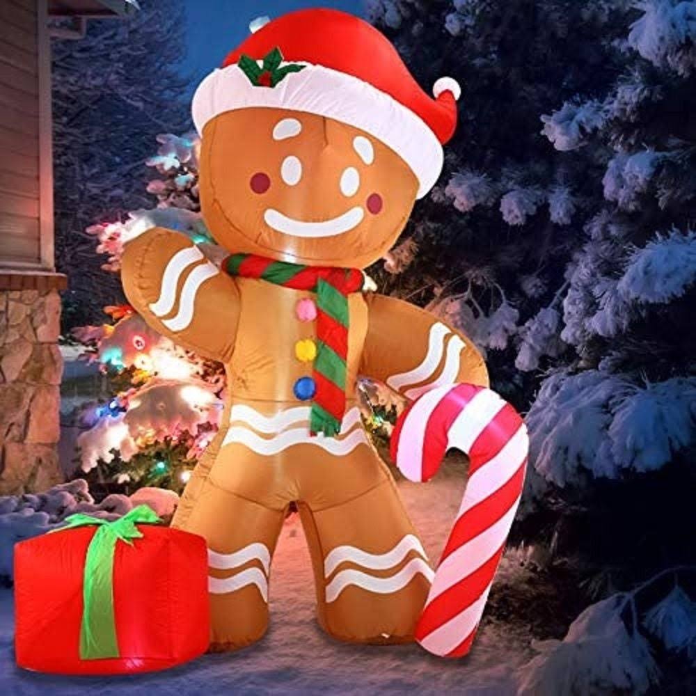 8 ft. Tall Brown Red & White Plastic Gingerbread Man Inflatable S5954
