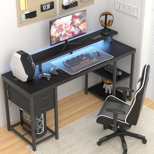 Black Computer Desk with Drawer and Power Outlets Y781