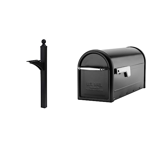 Black Aluminum Mailbox Post and Galvanized Steel Post-Mount Mailbox G597