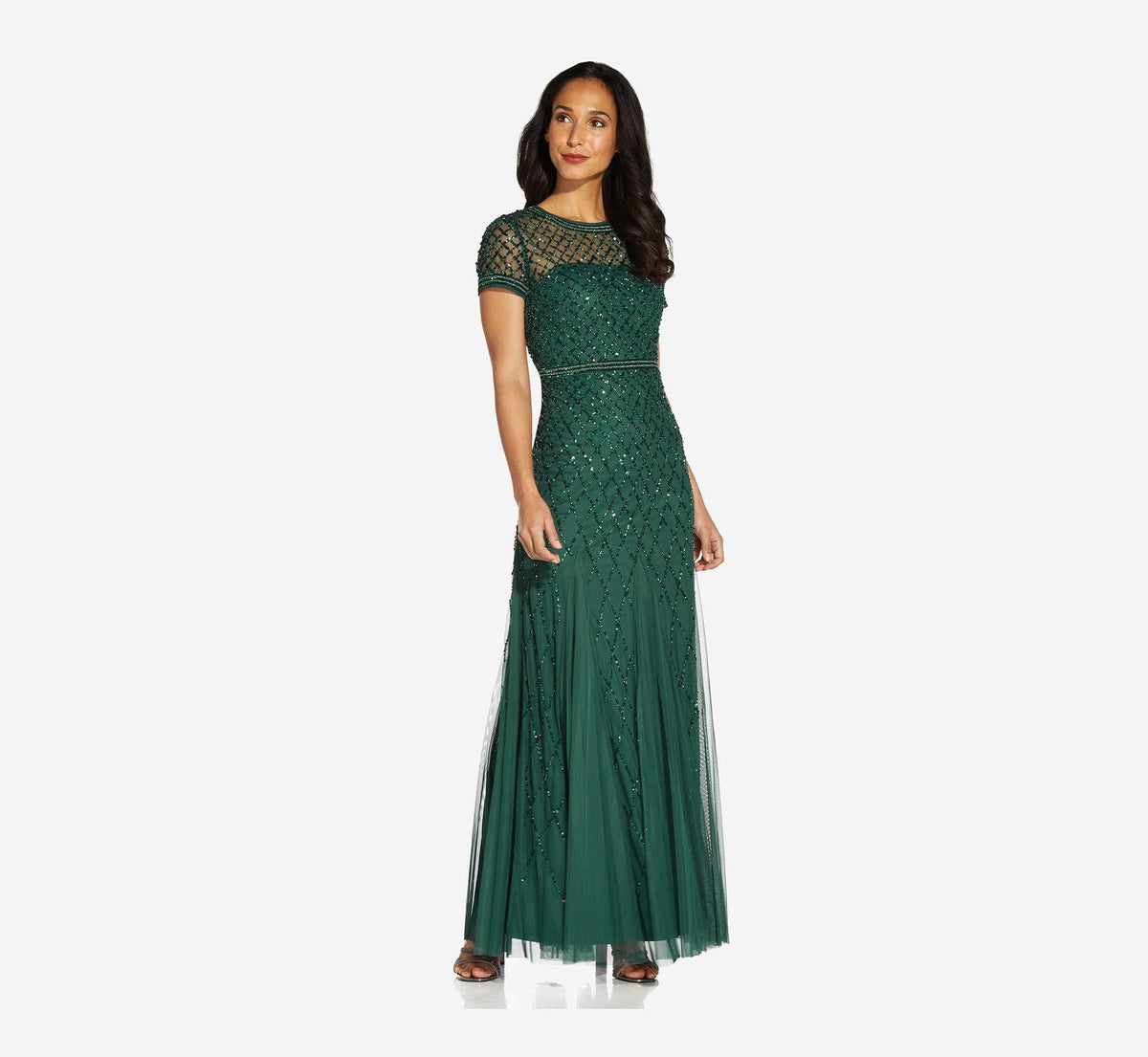 Cap Sleeve Beaded Gown S38471