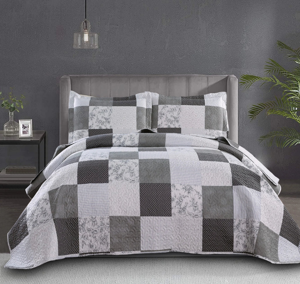 Queen/Full Size Floral Patchwork Quilt Microfiber Bedspread C472281