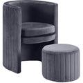Gray Velvet Round Arm Chair with Ottoman K9754