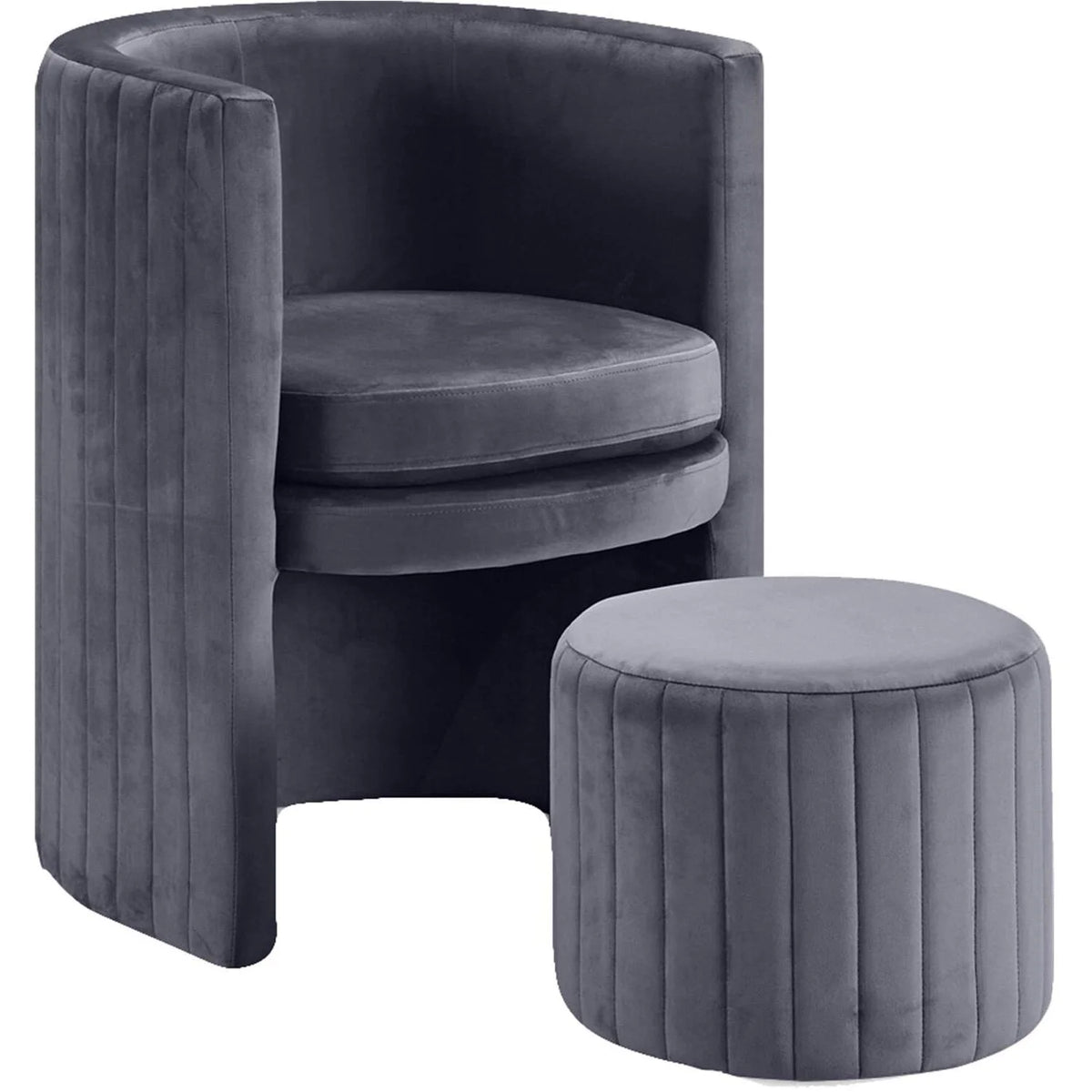 Gray Velvet Round Arm Chair with Ottoman K9754