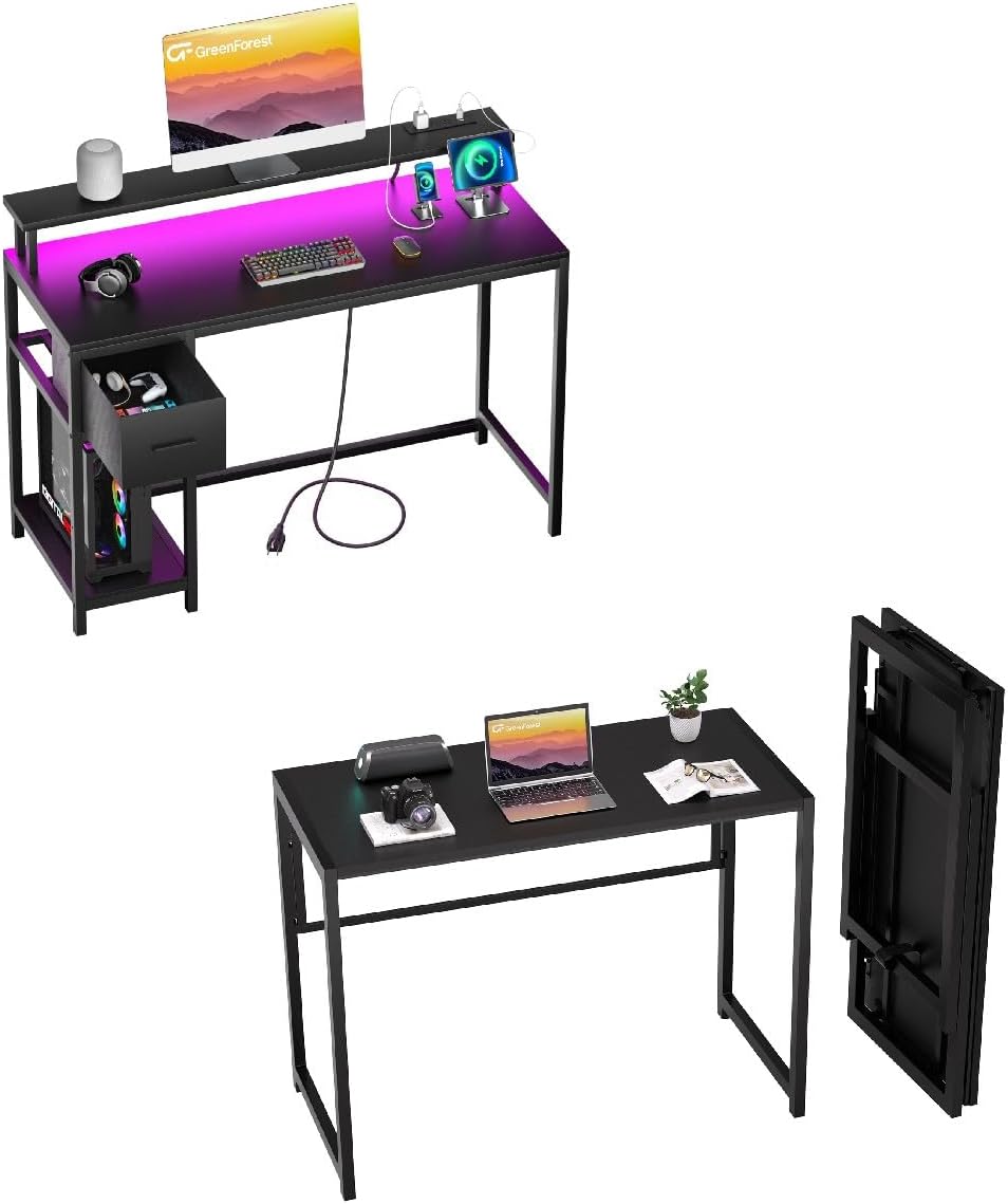 Black Folding Desk with Monitor Stand Z533