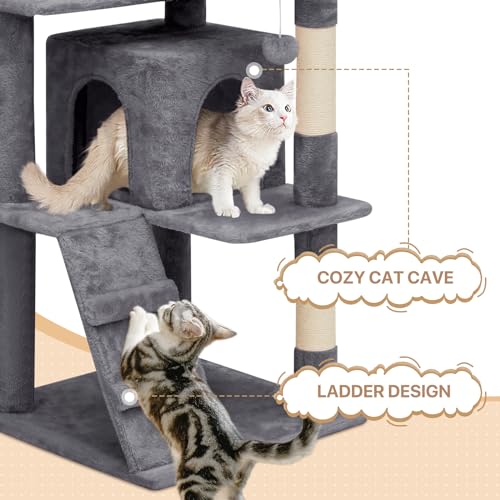 60 Inch Smoky Grey Cat Tree with 2 Cat Condo and Scratching Post G11491