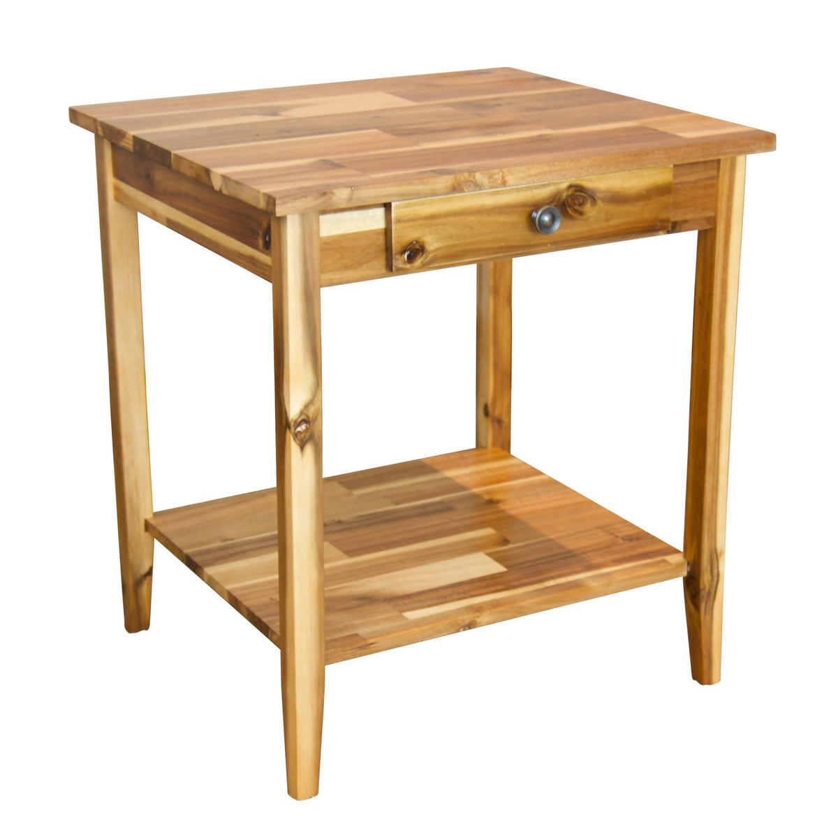 Acacia Wood 1-Drawer End Table with Shelf in Black Z5036