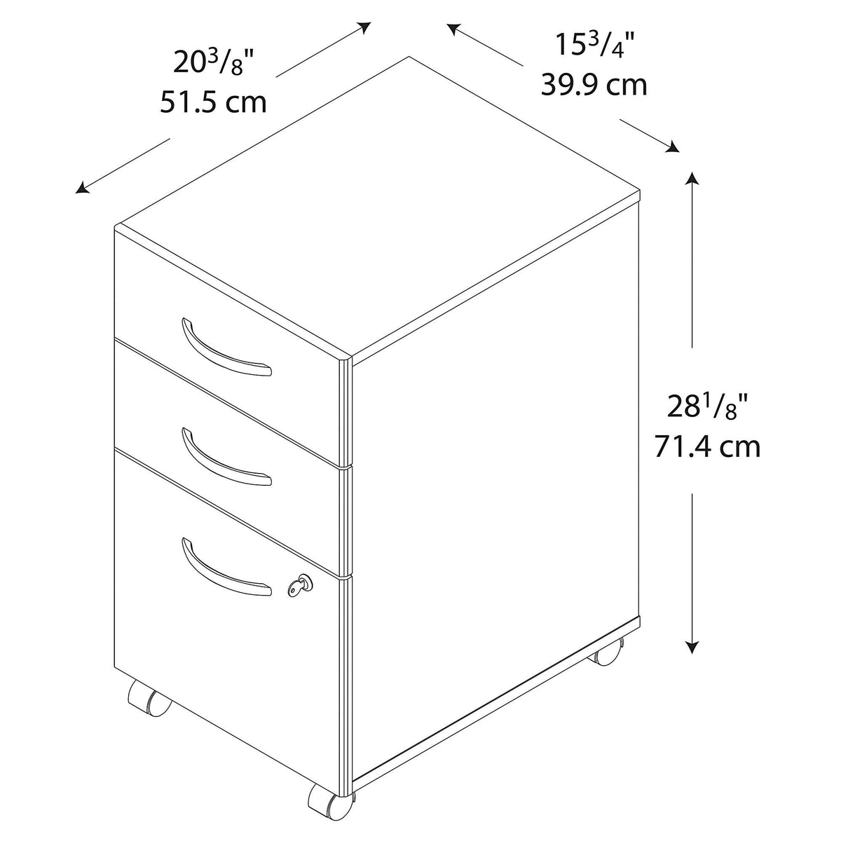 Light Oak 3 Drawer Mobile File Cabinet D106