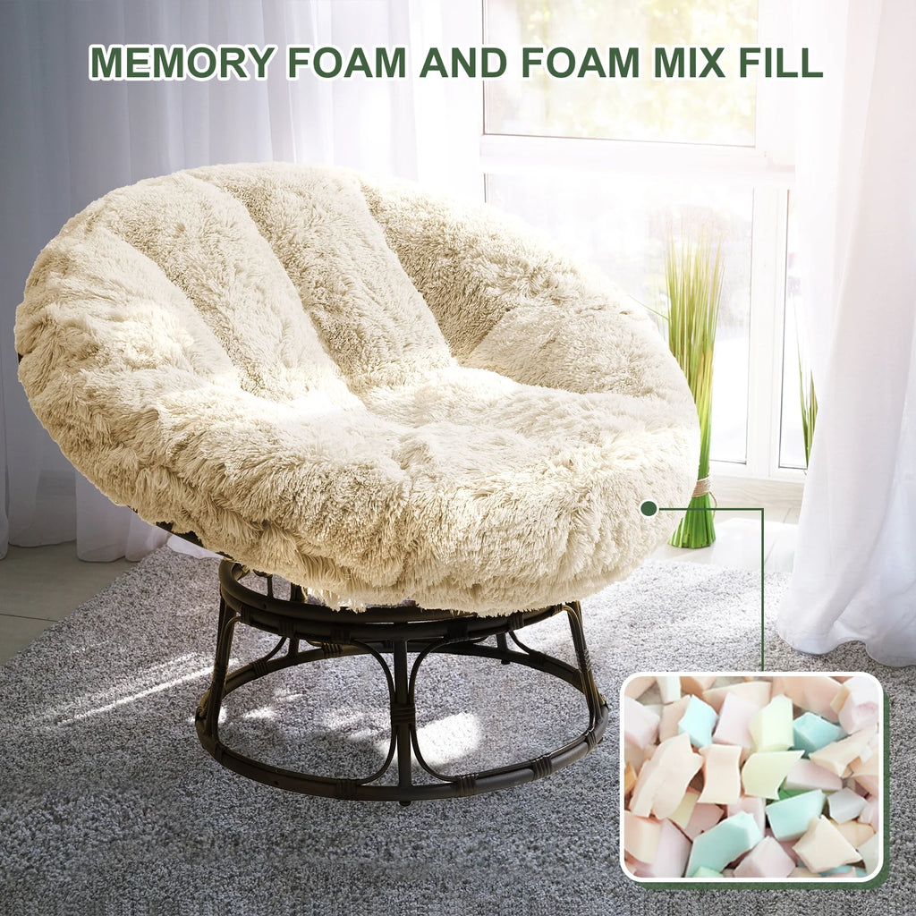 White 48X48 Inch Papasan Chair Cushion with Faux Fur Cover L41196