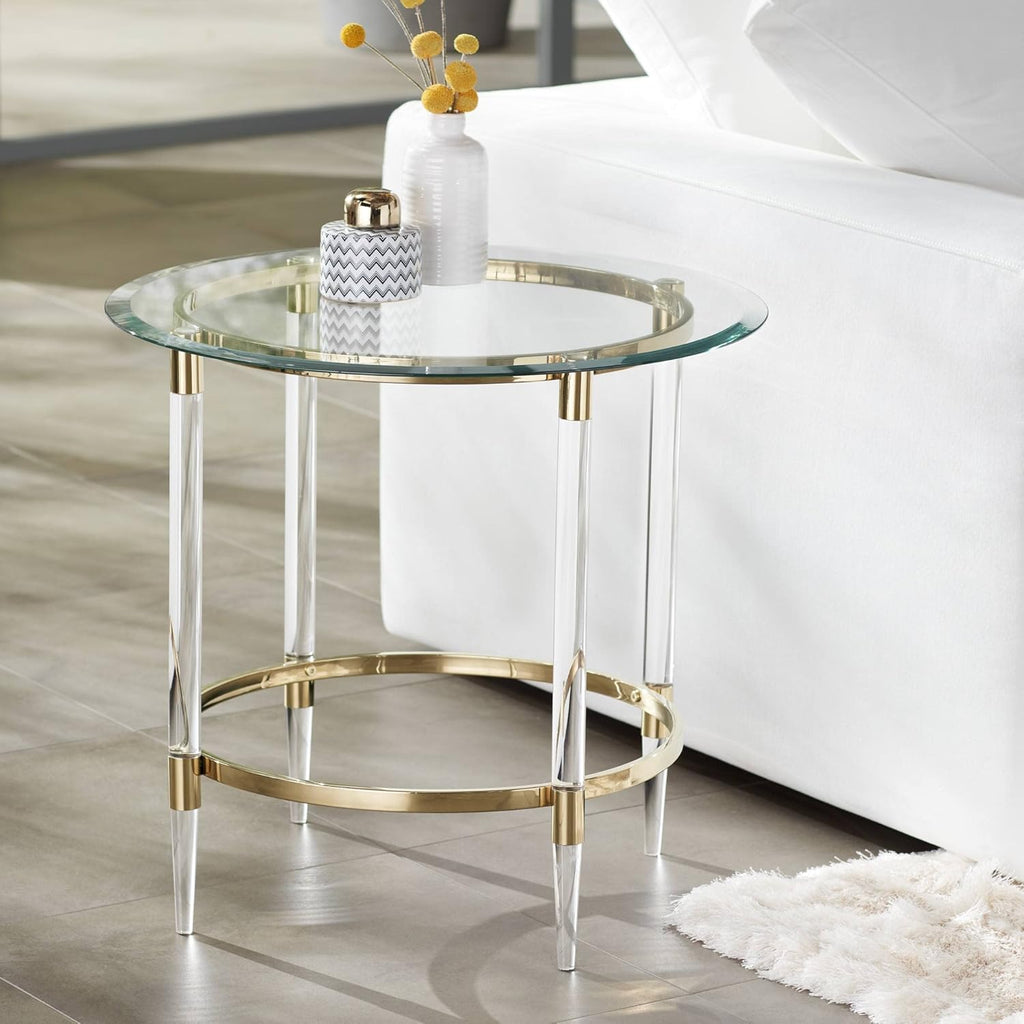 Clear Glass Round Side Table with Gold Rings B809