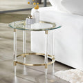 Clear Glass Round Side Table with Gold Rings B809