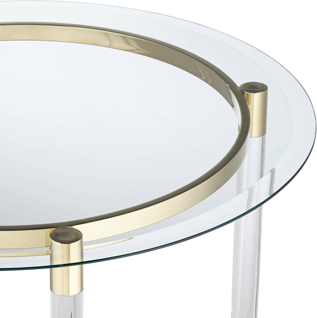 Clear Glass Round Side Table with Gold Rings B809