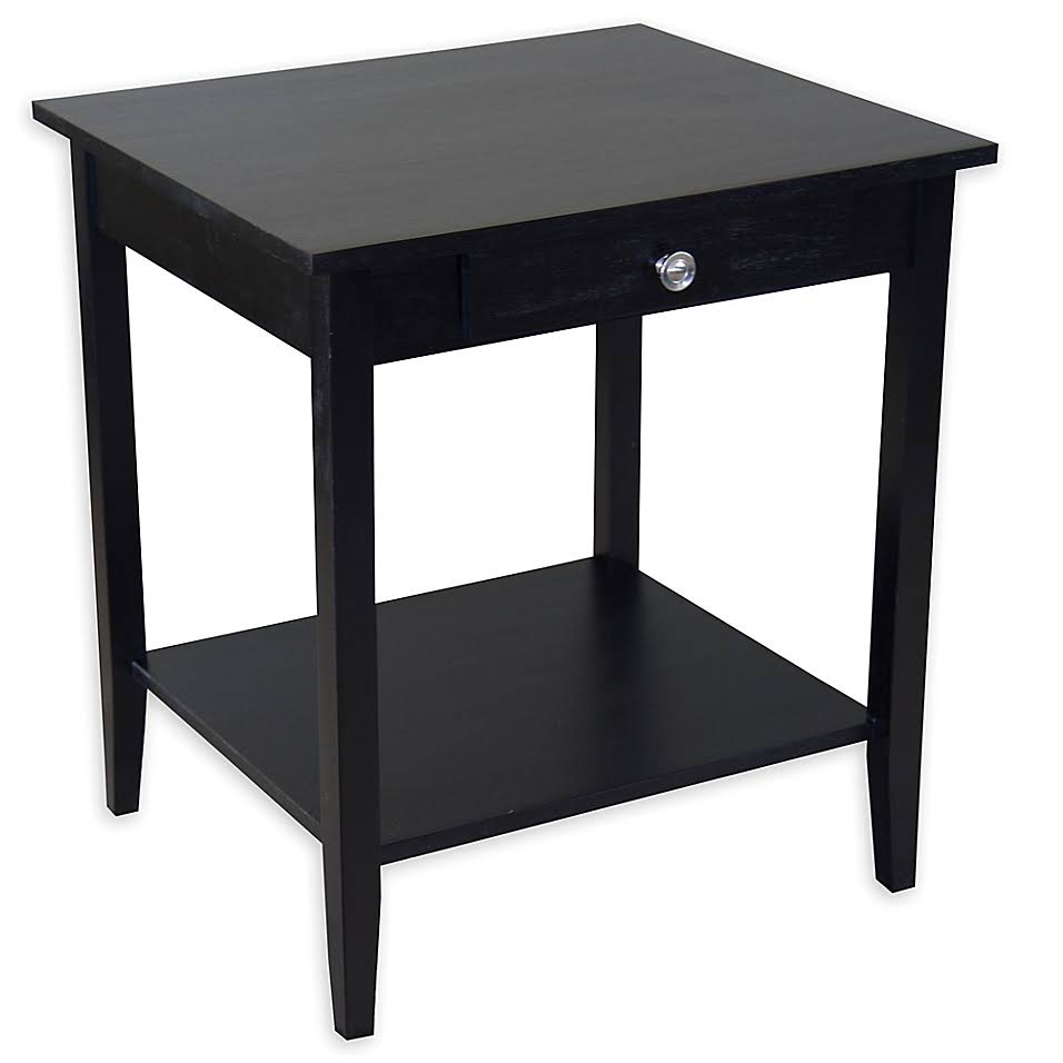 Acacia Wood 1-Drawer End Table with Shelf in Black Z5036