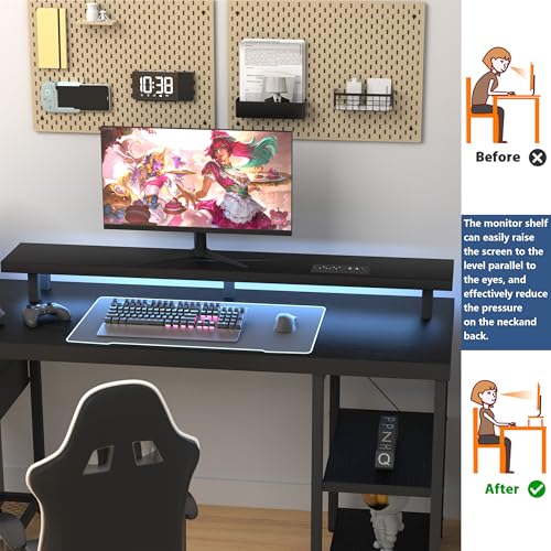 Black Computer Desk with Drawer and Power Outlets Y781