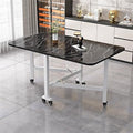 White Marble Folding Dining Table with 4 Wheel R8536