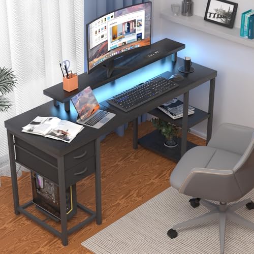 Black Computer Desk with Drawer and Power Outlets Y781
