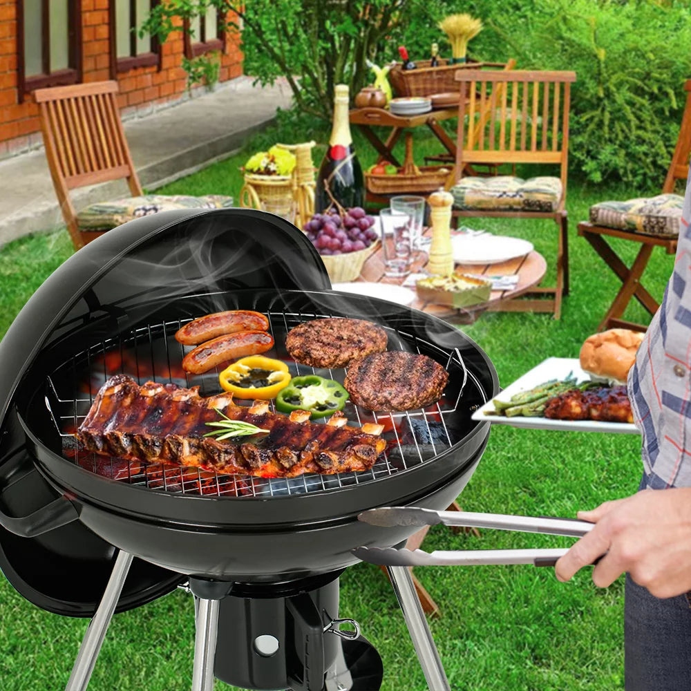 22" Round Portable Charcoal Kettle Grill With 2 Wheels, Black M5590