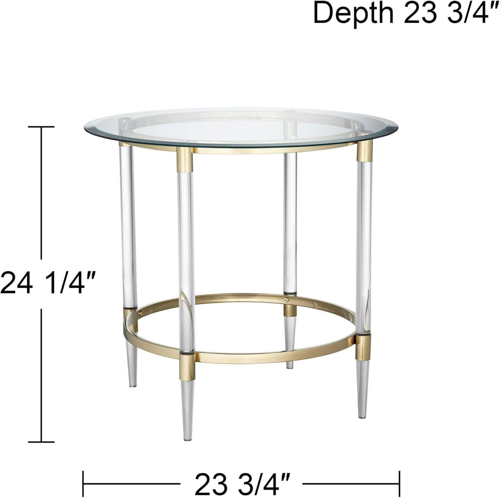 Clear Glass Round Side Table with Gold Rings B809