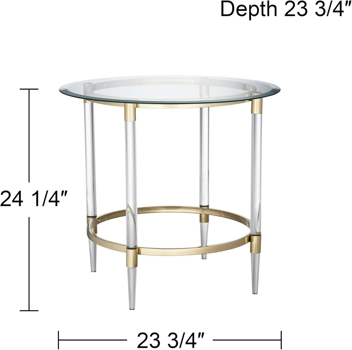 Clear Glass Round Side Table with Gold Rings B809