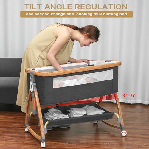 Bedside Bassinet with Wheels and Storage Basket K5754