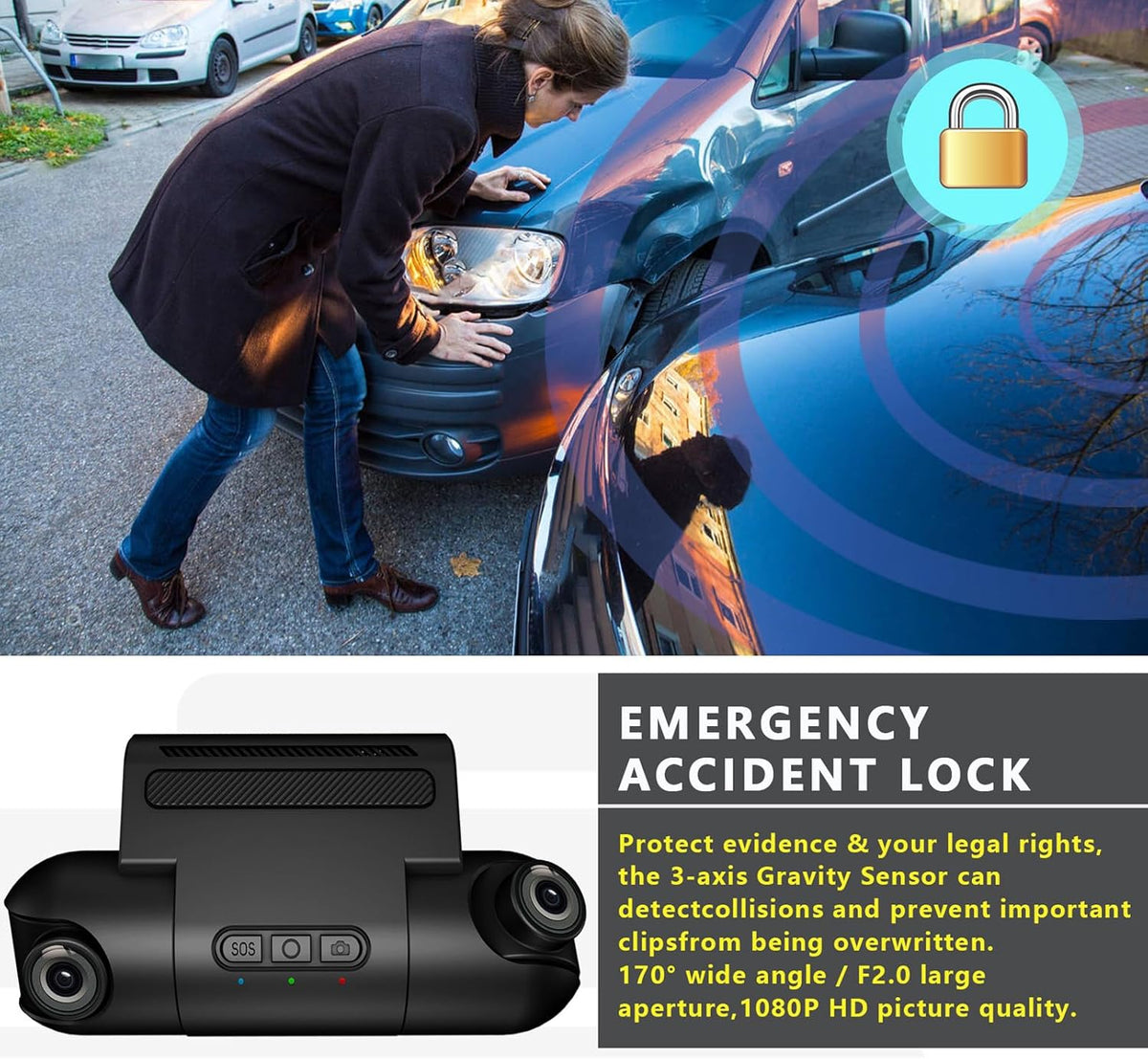 1080P FHD Front and Rear Dash Cam with 170° Wide Angle U296523