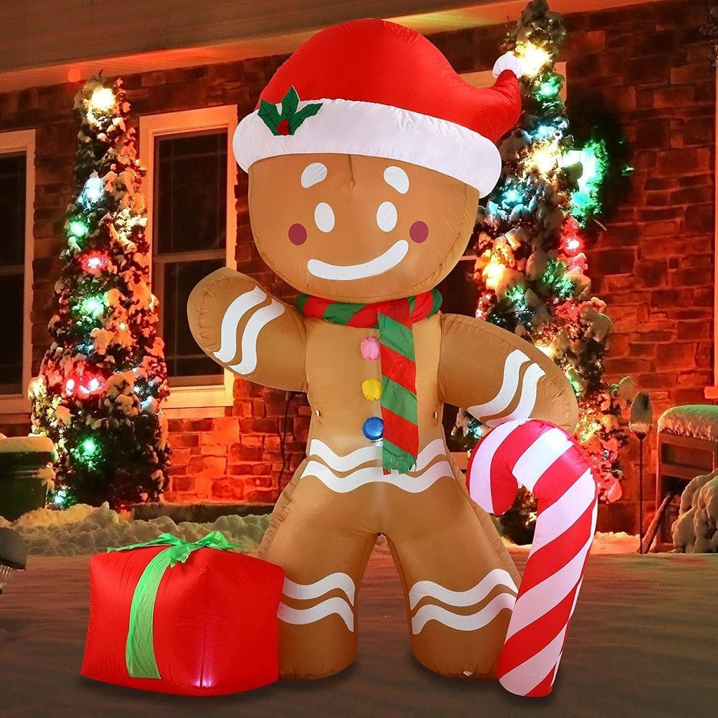 8 ft. Tall Brown Red & White Plastic Gingerbread Man Inflatable S5954