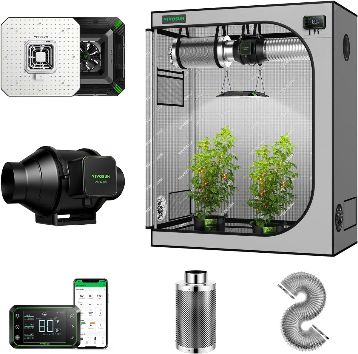 48"x24"x60" Grow Tent Kit with 100W LED Grow Light, 4 Inch Air Carbon Filter and 4-Inch 25-Ft. Air Ducting C809