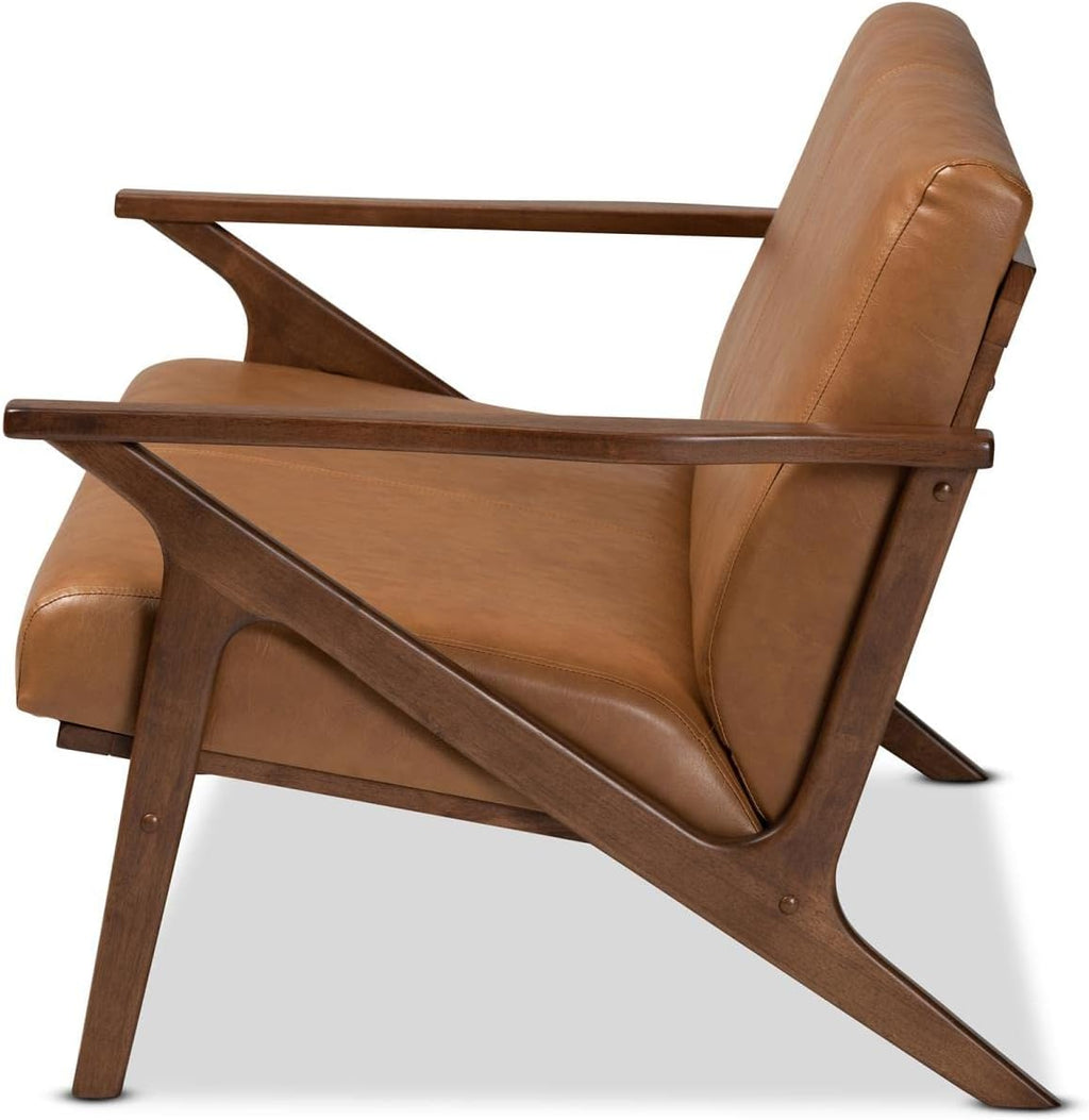 Walnut Brown Wood and Tan Faux Leather Loveseat P81556