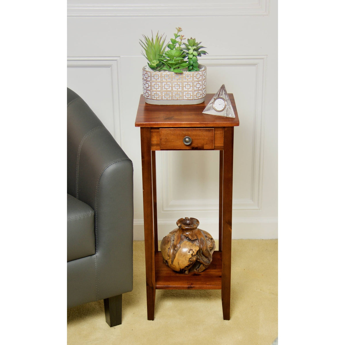 2-Tier Acacia Wood Plant Table with Drawer F7107