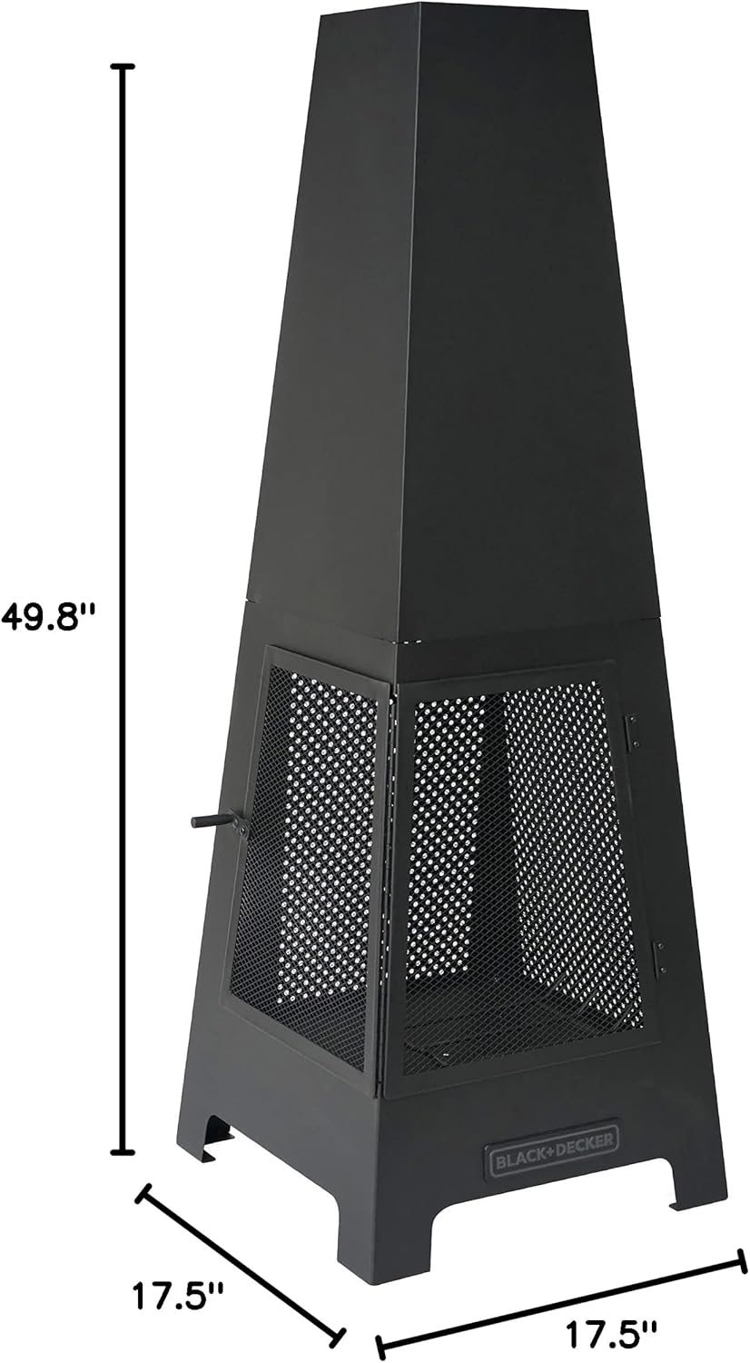 Black Steel Chiminea Fireplace with Poker U614200