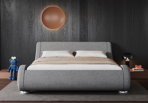 Queen Size Black Upholstered Platform Bed Frame Y8862