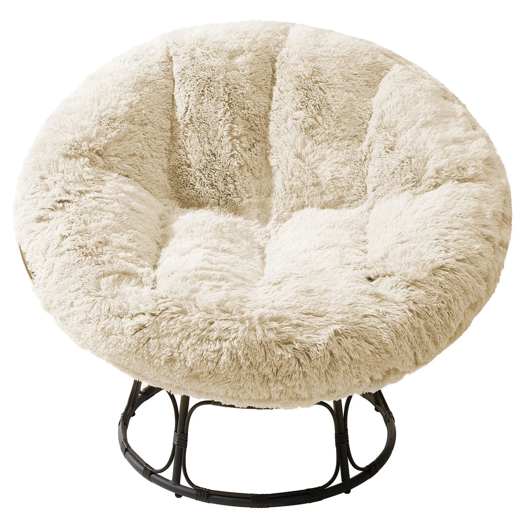White 48X48 Inch Papasan Chair Cushion with Faux Fur Cover L41196