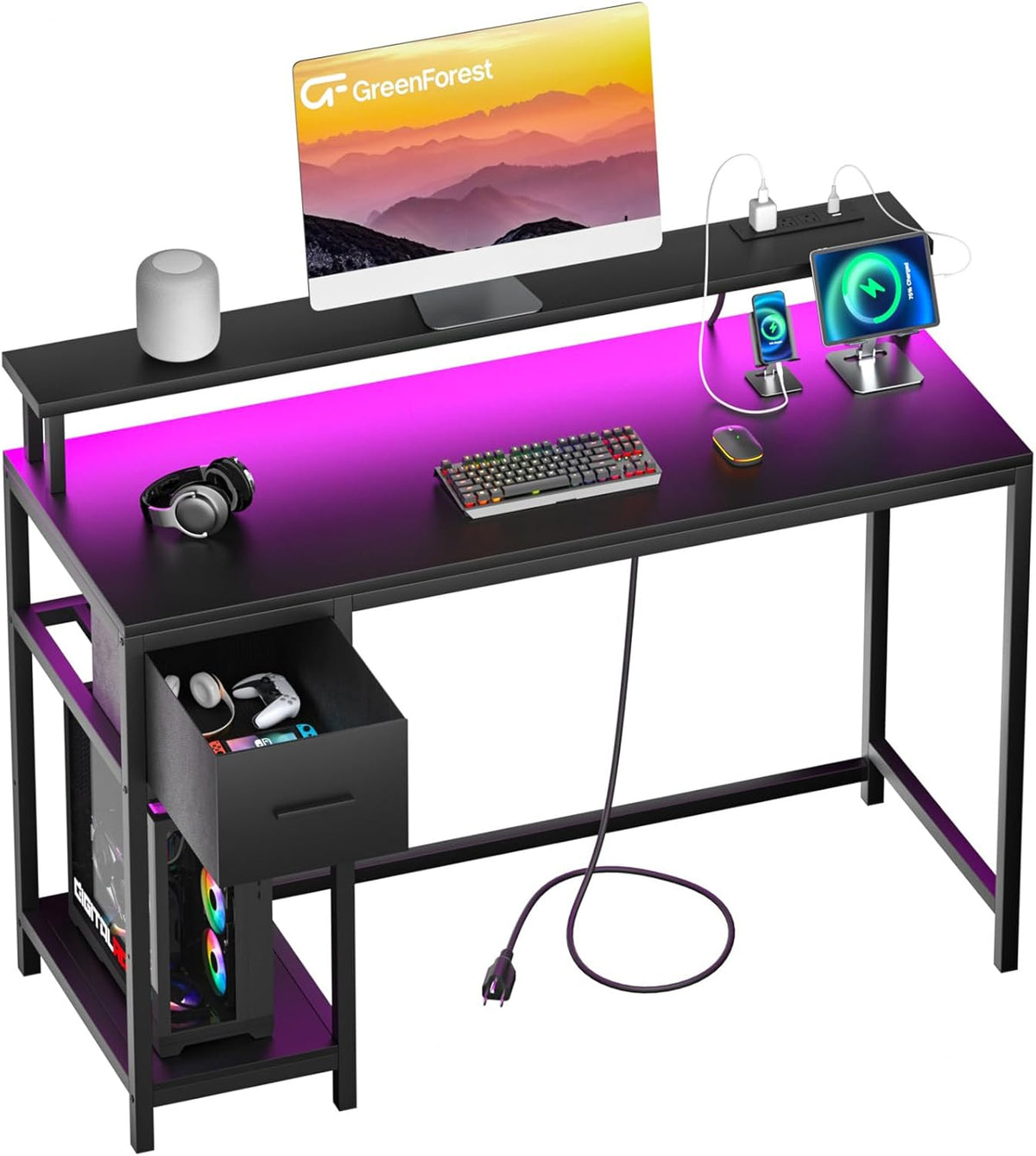 Black Folding Desk with Monitor Stand Z533