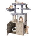 Grey Litter Box Enclosure with Cat Tree and Sisal Scratching Post R2079
