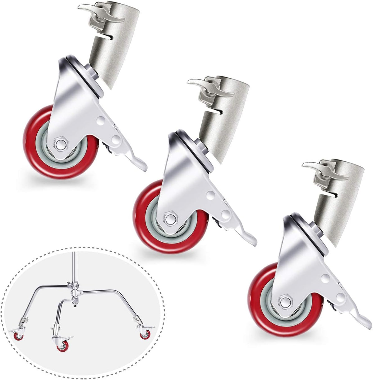 3 Packs Swivel Caster Wheels Set with 75mm Diameter Metal Construction R7294