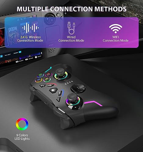 Wireless PC Gaming Controller with 9 Color LED Light, Turbo Function, Adjustable Vibration & Headphone Jack (2.4G) V701669