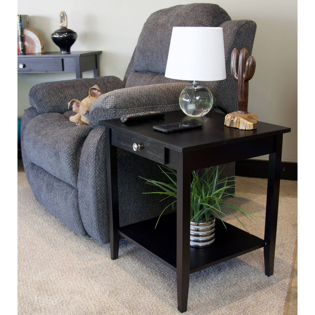 Acacia Wood 1-Drawer End Table with Shelf in Black Z5036