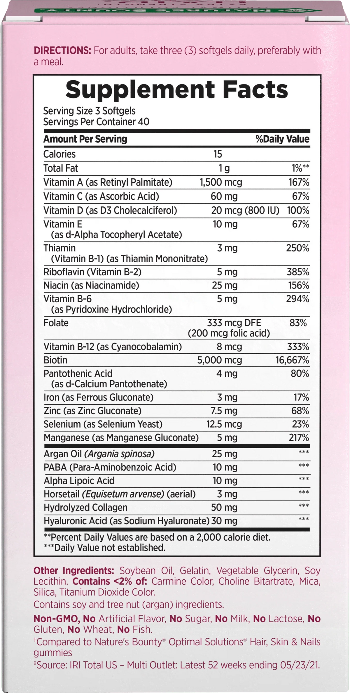 Advanced Hair, Skin and Nail Biotin & Vitamins A, C, & E Softgels, 120 Ct I3905