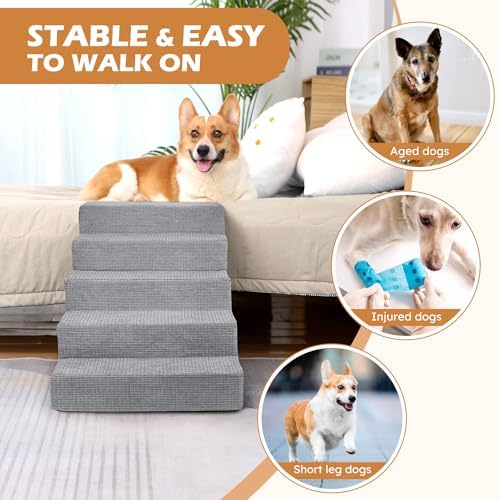 Grey 5-Step High-Density Foam Dog Stairs M156