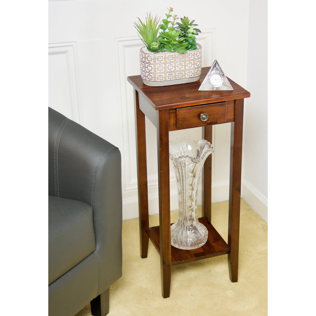 2-Tier Acacia Wood Plant Table with Drawer F7107