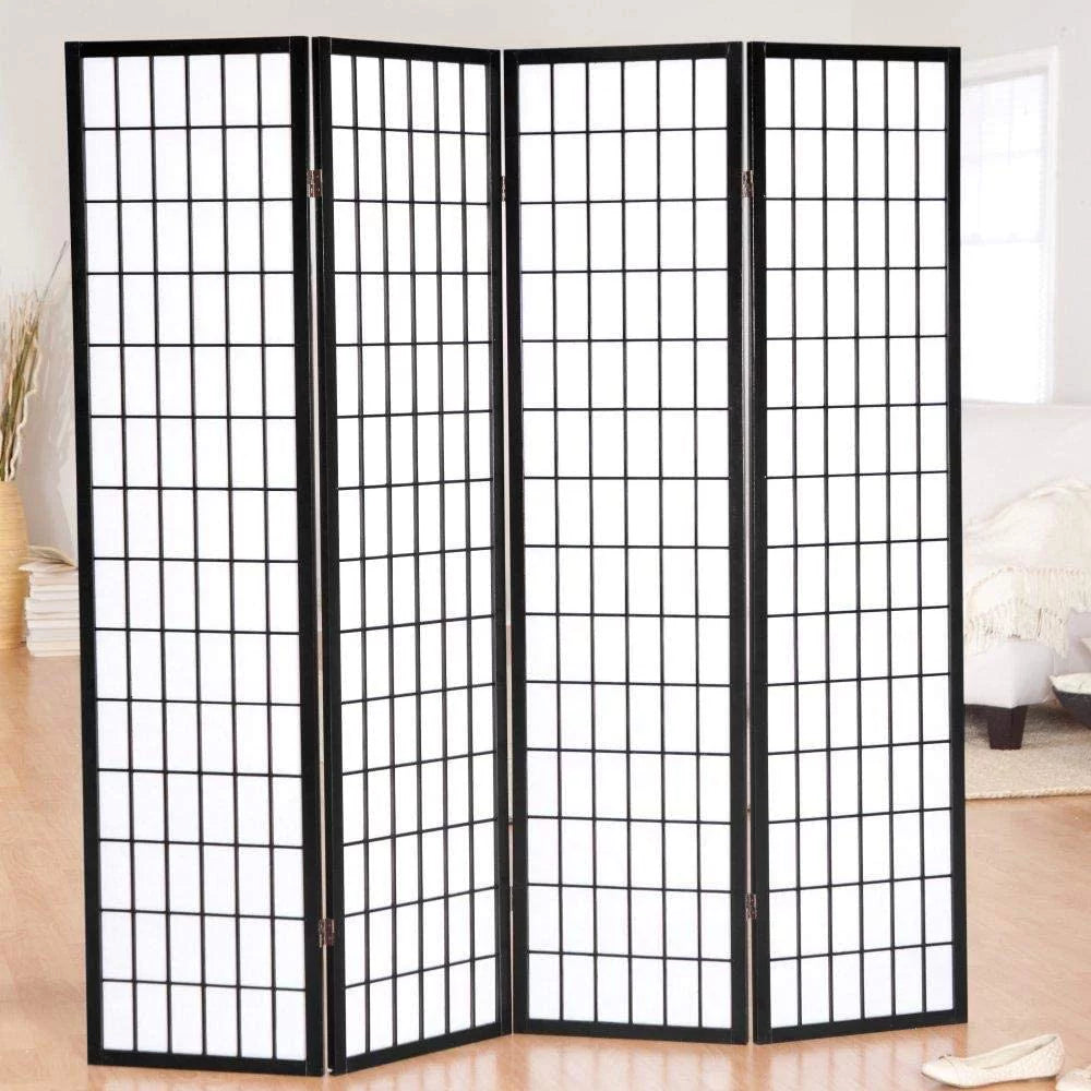 4 Panels Wood Shoji Room Divider Screen G97157