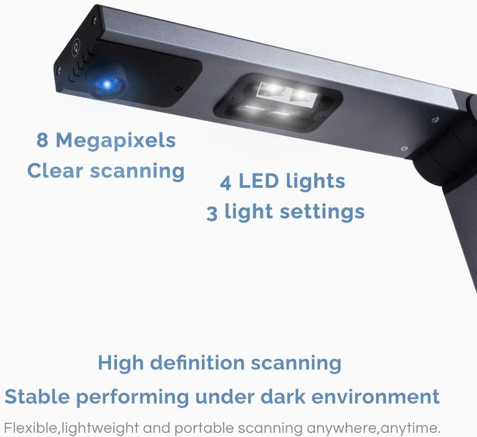 Document Camera & Overhead Scanner X3: Portable 8MP High Definition Capture Size A3 Multi-Language OCR USB Doc Cam F799