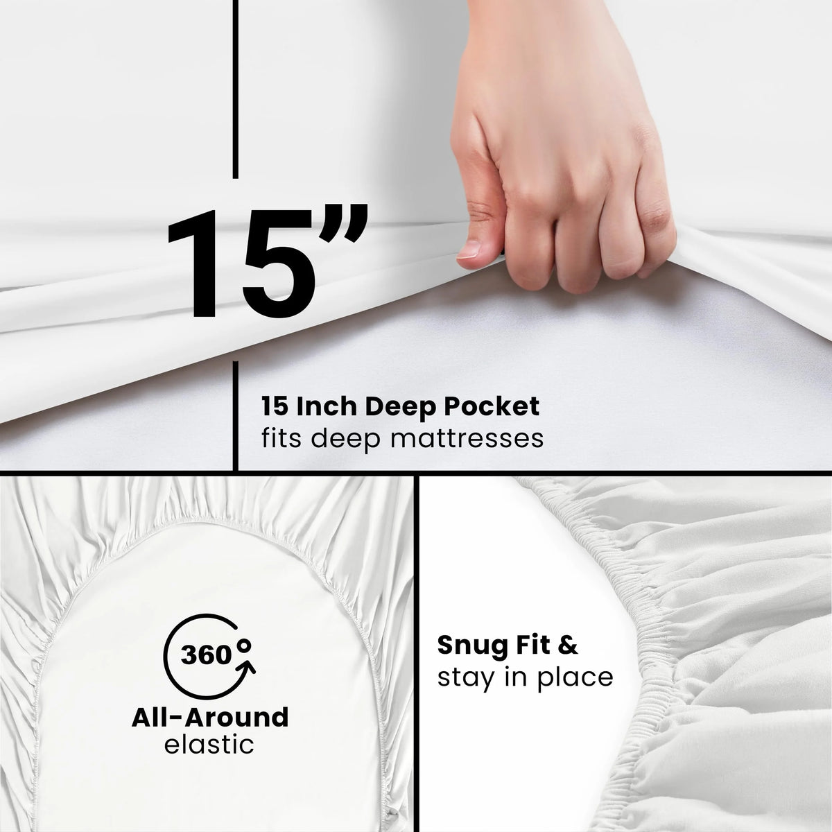 Queen Fitted Sheet, Deep Pocket 15 Inches, White Microfiber H454