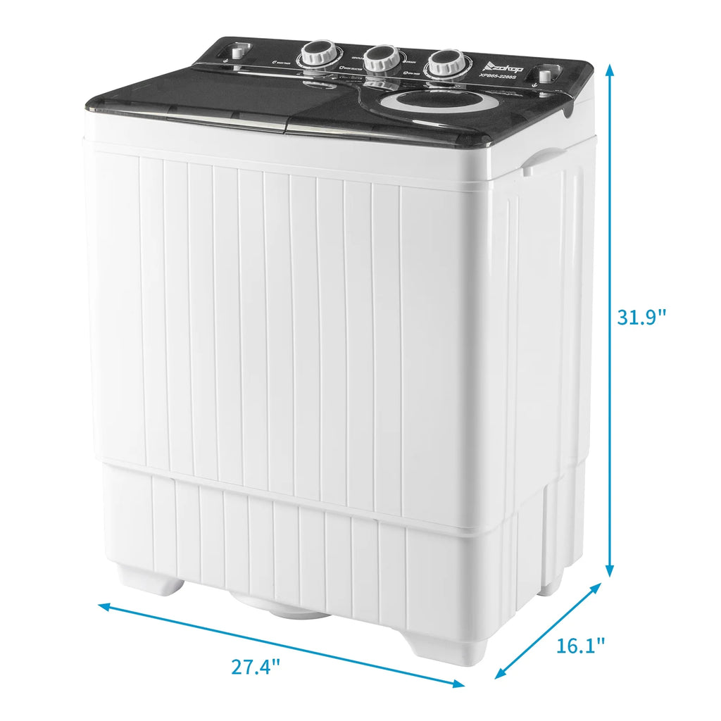 Semi-automatic Twin Tub Washing Machine with Built-in Drain Pump, 26Lbs, White&Black E880