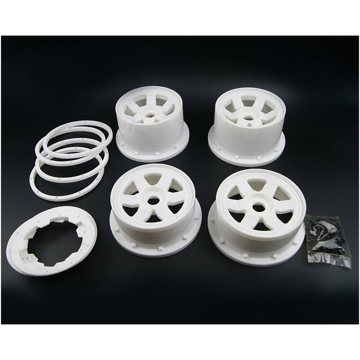 White Front and Rear Wheel and Beadlock Rim E5948