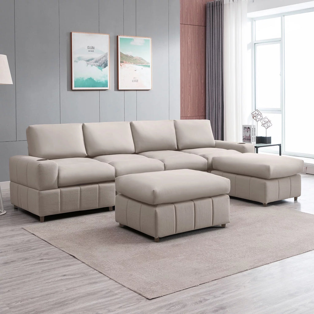 Beige U Shaped Sectional Sofa with Ottomans X16314