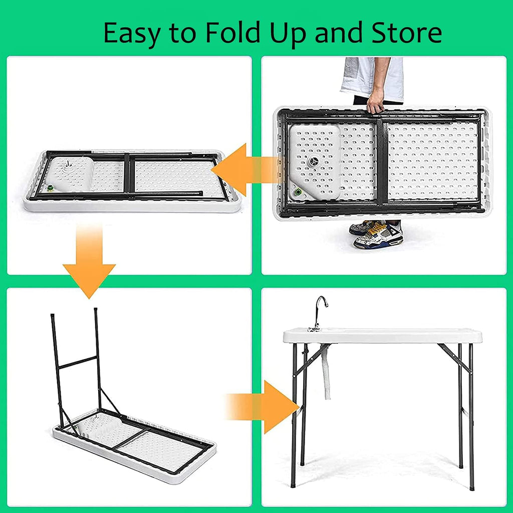 Portable Fish Cleaning Table with Sink & Faucet, Folding Lightweight Adjustable Workbench V3447