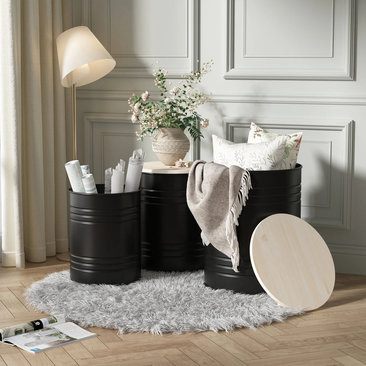 Set of 3 Round Storage Ottoman S9754
