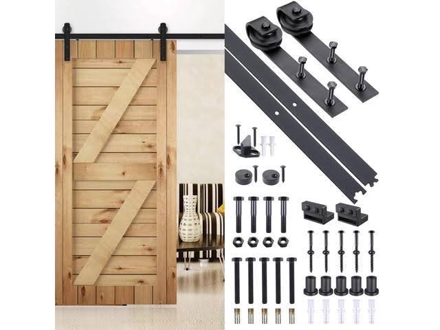 6 ft Carbon Steel Sliding Barn Door Hardware Kit Track Rail Roller Set Black L907074