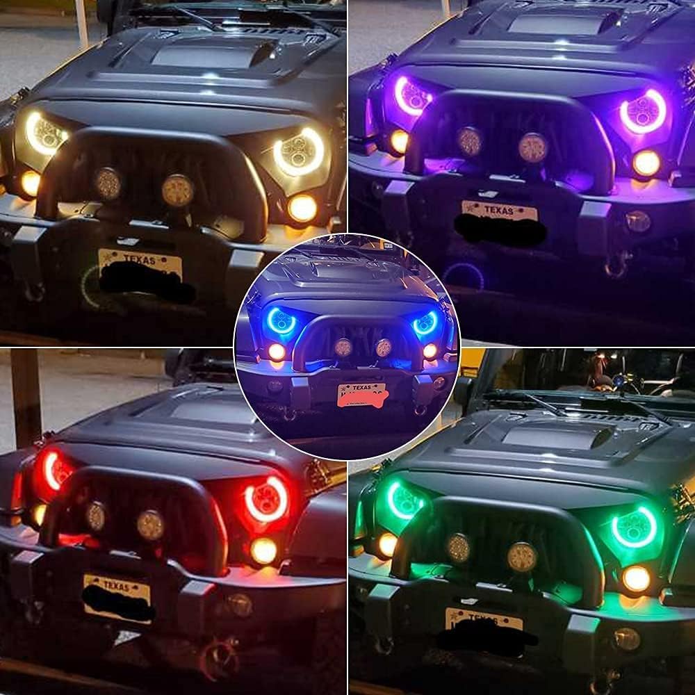 7 inch RGBW Halo LED Headlights and 4 inch Fog Lights Combo D388